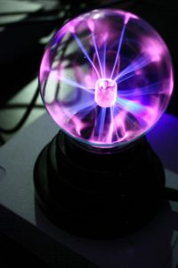You can clearly see the Tesla coil in the centre of the plasma ball. (Image: Hillary).